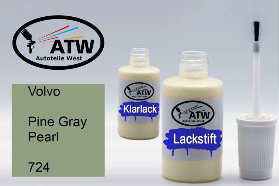 Volvo, Pine Gray Pearl, 724: 20ml Lackstift + 20ml Klarlack - Set, von ATW Autoteile West.